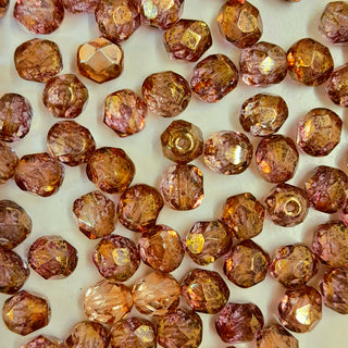 Czech Fire Polished 6mm Faceted Round Bronze Copper Crystal Lustre