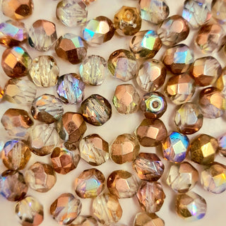 Czech Fire Polished 6mm Faceted Round Pale Bronze Crystal AB