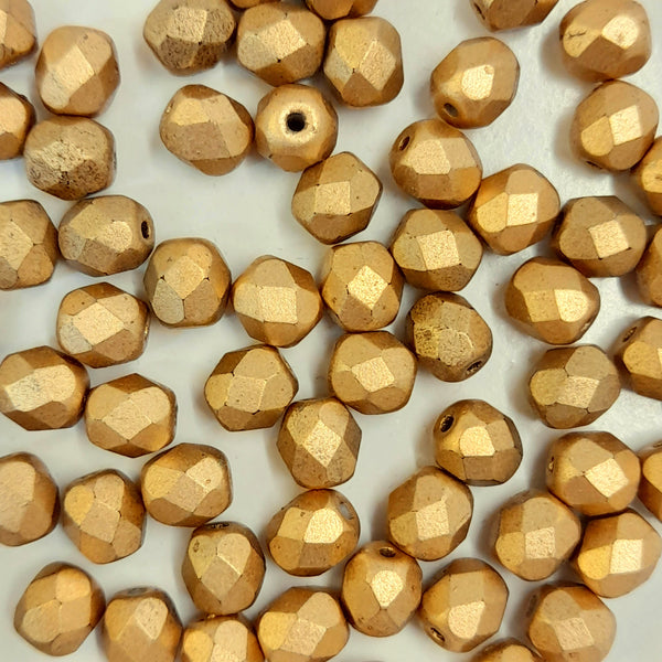 Czech Fire Polished 6mm Faceted Round Matte Metallic Gold
