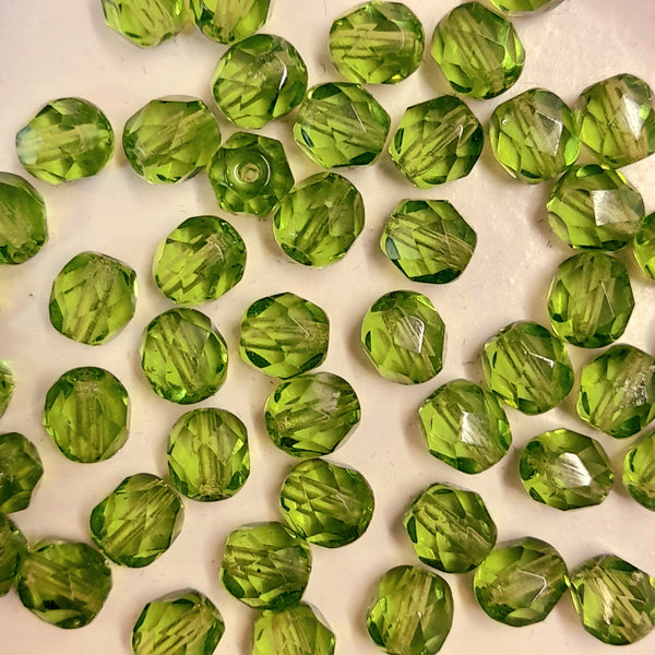 Czech Fire Polished 6mm Faceted Round Transparent Lime Green