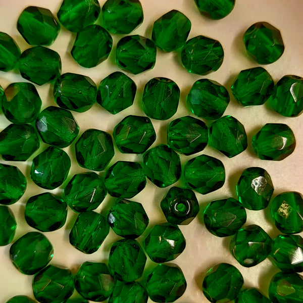 Czech Fire Polished 6mm Faceted Round Emerald Green