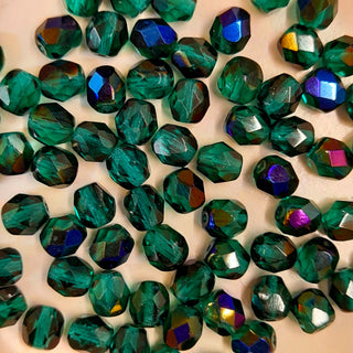 Czech Fire Polished 6mm Faceted Round Dark Teal AB