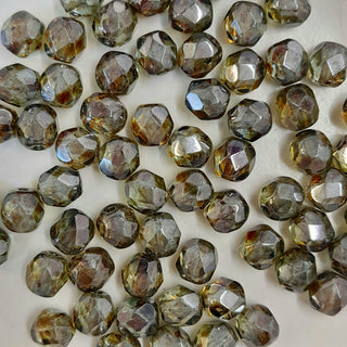 Czech Fire Polished 6mm Faceted Round Grey Green