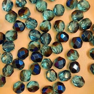 Czech Fire Polished 6mm Faceted Round Blue Teal AB