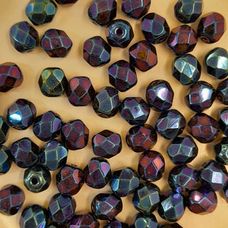 Czech Fire Polished 6mm Faceted Round Metallic Purple Blue