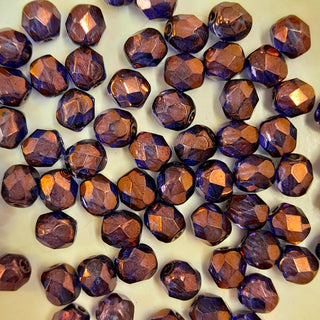Czech Fire Polished 6mm Faceted Round Metallic Copper Purple