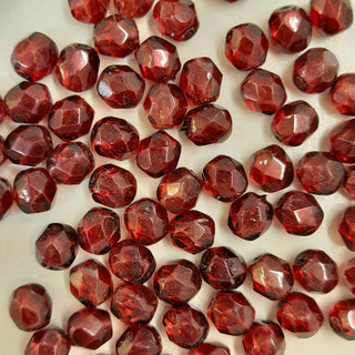 Czech Fire Polished 6mm Faceted Round Transparent Garnet Cranberry Red