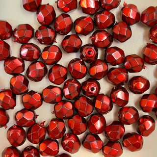 Czech Fire Polished 6mm Faceted Round Metallic Carmen Red