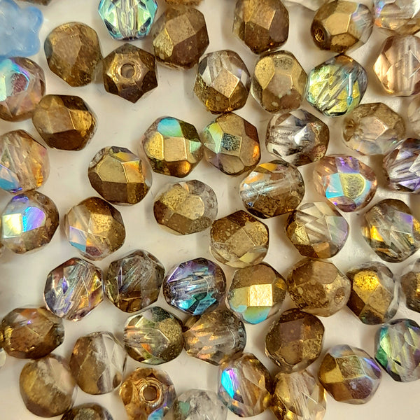 Czech Fire Polished 6mm Faceted Round Crystal Gold AB
