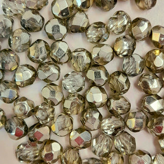 Czech Fire Polished 6mm Faceted Round Yellow Gold Crystal
