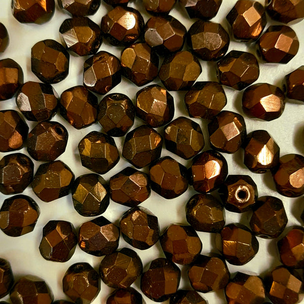Czech Fire Polished 6mm Faceted Round Bronze