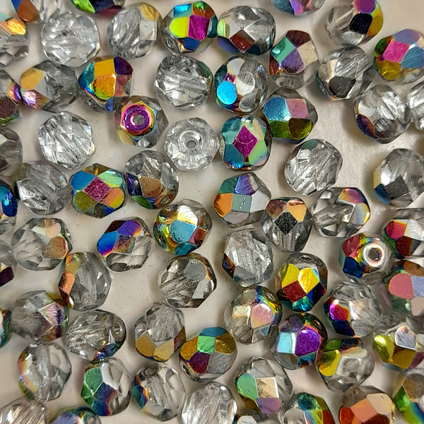 Czech Fire Polished 6mm Faceted Round Crystal Vitrail