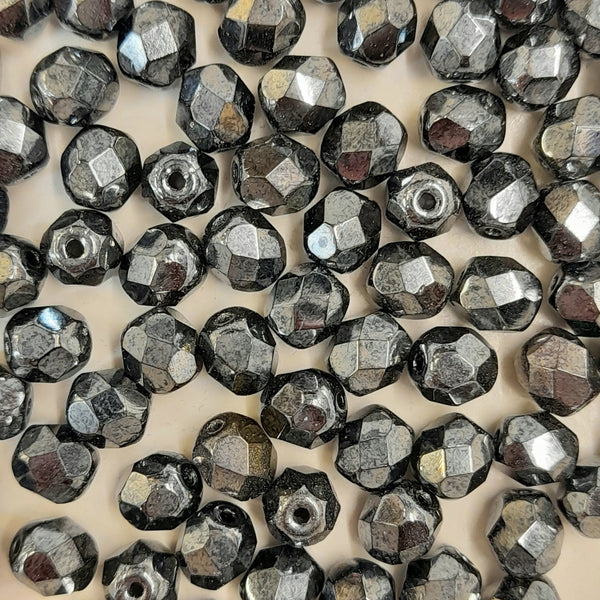 Czech Fire Polished 6mm Faceted Round Gunmetal
