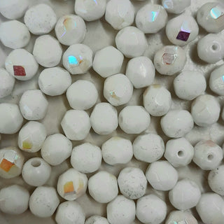 Czech Fire Polished 6mm Faceted Round White AB