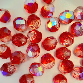 Czech Fire Polished 8mm Faceted Round Transparent Crystal Red AB