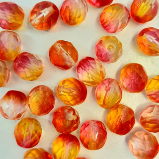 Czech Fire Polished 8mm Faceted Round Transparent Orange Pink
