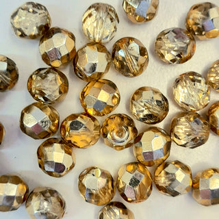 Czech Fire Polished 8mm Faceted Round Gold