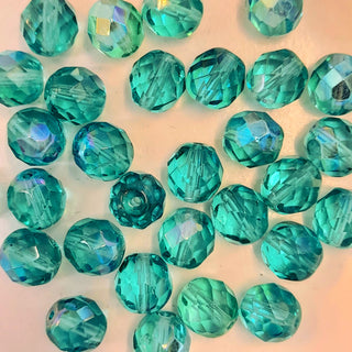 Czech Fire Polished 8mm Faceted Round Transparent Teal AB