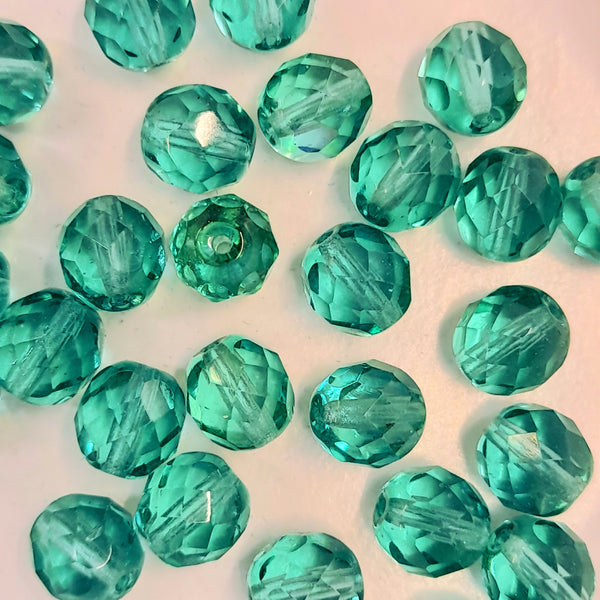 Czech Fire Polished 8mm Faceted Round Transparent Teal