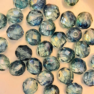 Czech Fire Polished 8mm Faceted Round Transparent Blue Grey