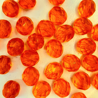 Czech Fire Polished 8mm Faceted Round Transparent Orange