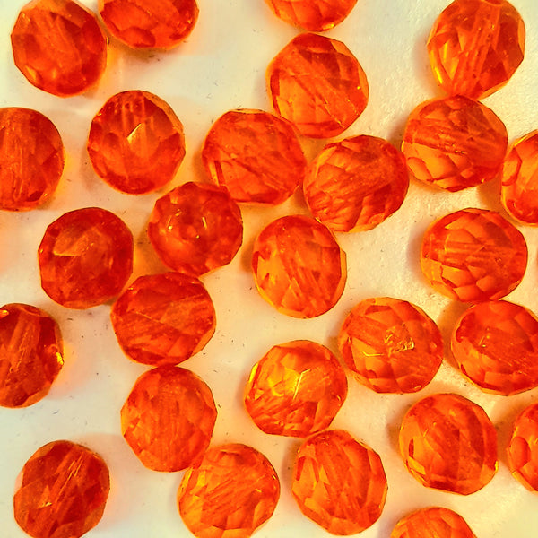 Czech Fire Polished 8mm Faceted Round Transparent Orange