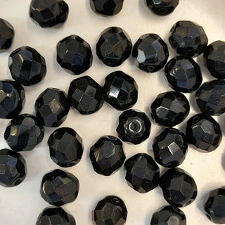 Czech Fire Polished 8mm Faceted Round Opaque Jet Black