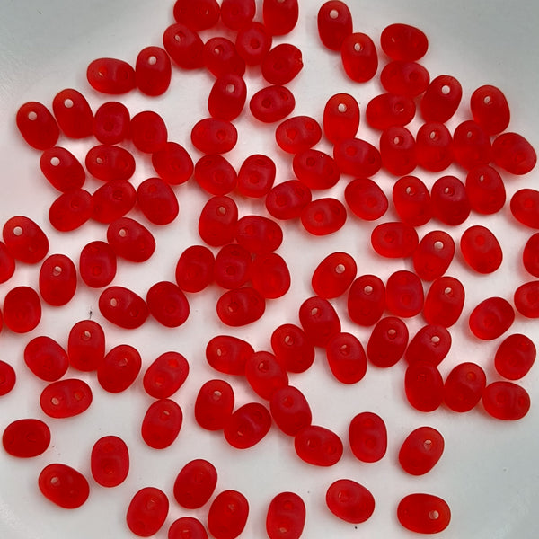 Czech Superduo Beads Matte Transparent Ruby 7.5gm Bag