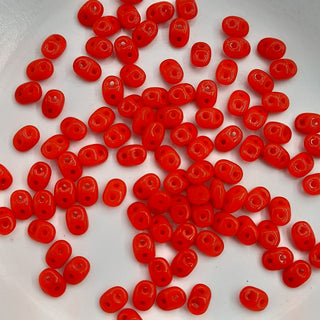 Czech Superduo Beads Opaque Coral Red 7.5gm Bag