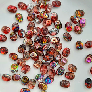 Czech Superduo Beads Crystal Magic Red Brown 7.5gm Bag