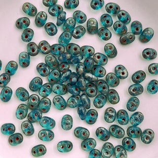 Czech Superduo Beads Transparent Aqua Picasso 7.5gm Bag