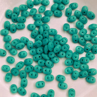 Czech Superduo Beads Opaque Turquoise Green 7.5gm Bag