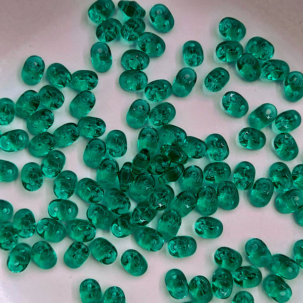Czech Superduo Beads Transparent Emerald 7.5gm Bag