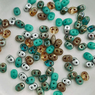 Czech Superduo Beads African Turquoise Mix 7.5gm Bag