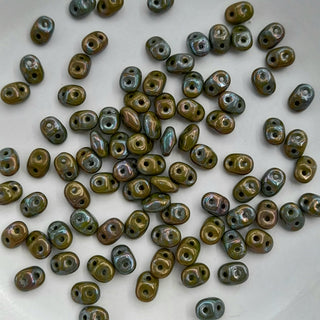 Czech Superduo Beads Nebula Opaque Green 7.5gm Bag