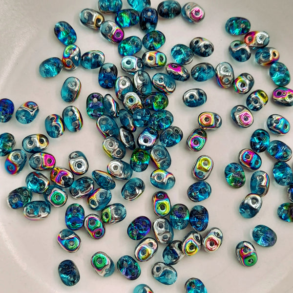 Czech Superduo Beads Aqua Vitrail 7.5gm Bag