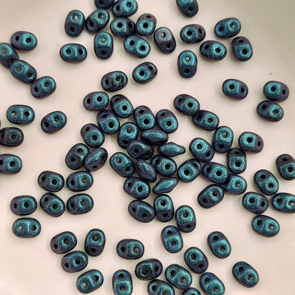 Czech Superduo Beads Polychrome Denim Blue 7.5gm Bag