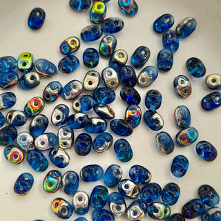 Czech Superduo Beads Sapphire Vitrail 7.5gm Bag