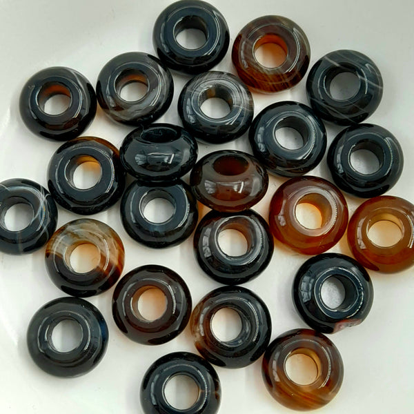 Black Agate 12x6mm Rondelle With Large Hole