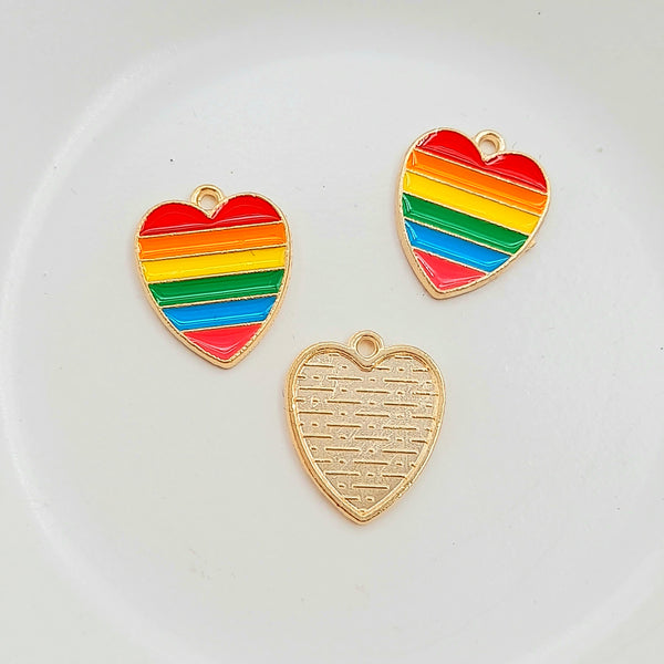 Charm - Enamel Heart With Rainbow Stripes