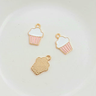 Charm - Enamel Cupcake - Pink, White, & Gold