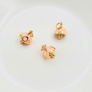 Charm - Gold Mushroom With Enamel Pink Dots