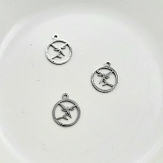 Charm - Stainless Steel - 2 Dragonflies In Circle