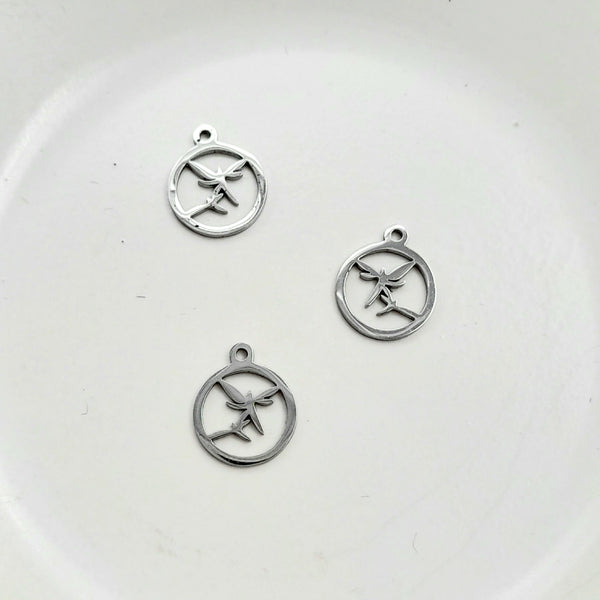 Charm - Stainless Steel - 2 Dragonflies In Circle