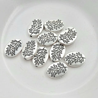 Oval Silver Metal Bead With Branch Decoration