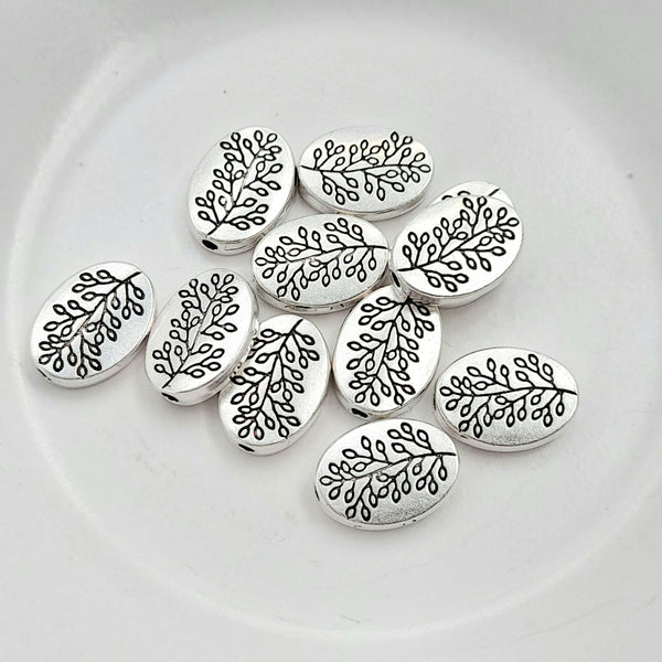 Oval Silver Metal Bead With Branch Decoration