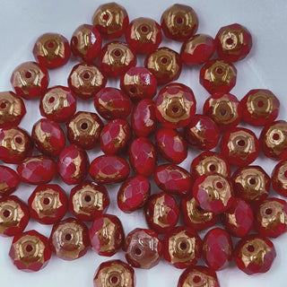 Czech Glass 6x8mm Rondelle Ruby Red With Bronze Finish