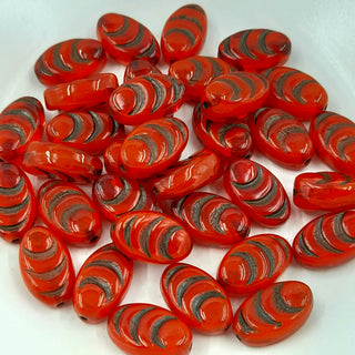 Czech Glass 8x13mm Cocoon Ladybug Red With Dark Brown Wash
