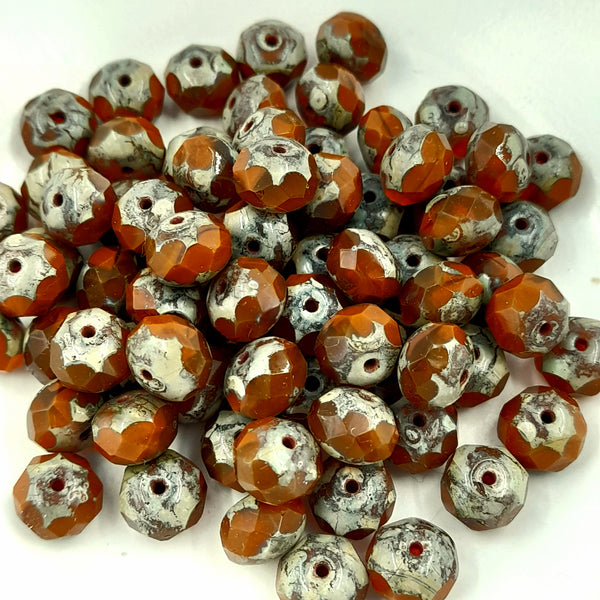 Czech Glass 6x8mm Rondelle Burnt Orange With Picasso Finish