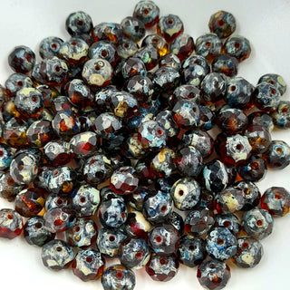 Czech Glass 5x7mm Rondelle Transparent Multi Colour With Picasso Finish